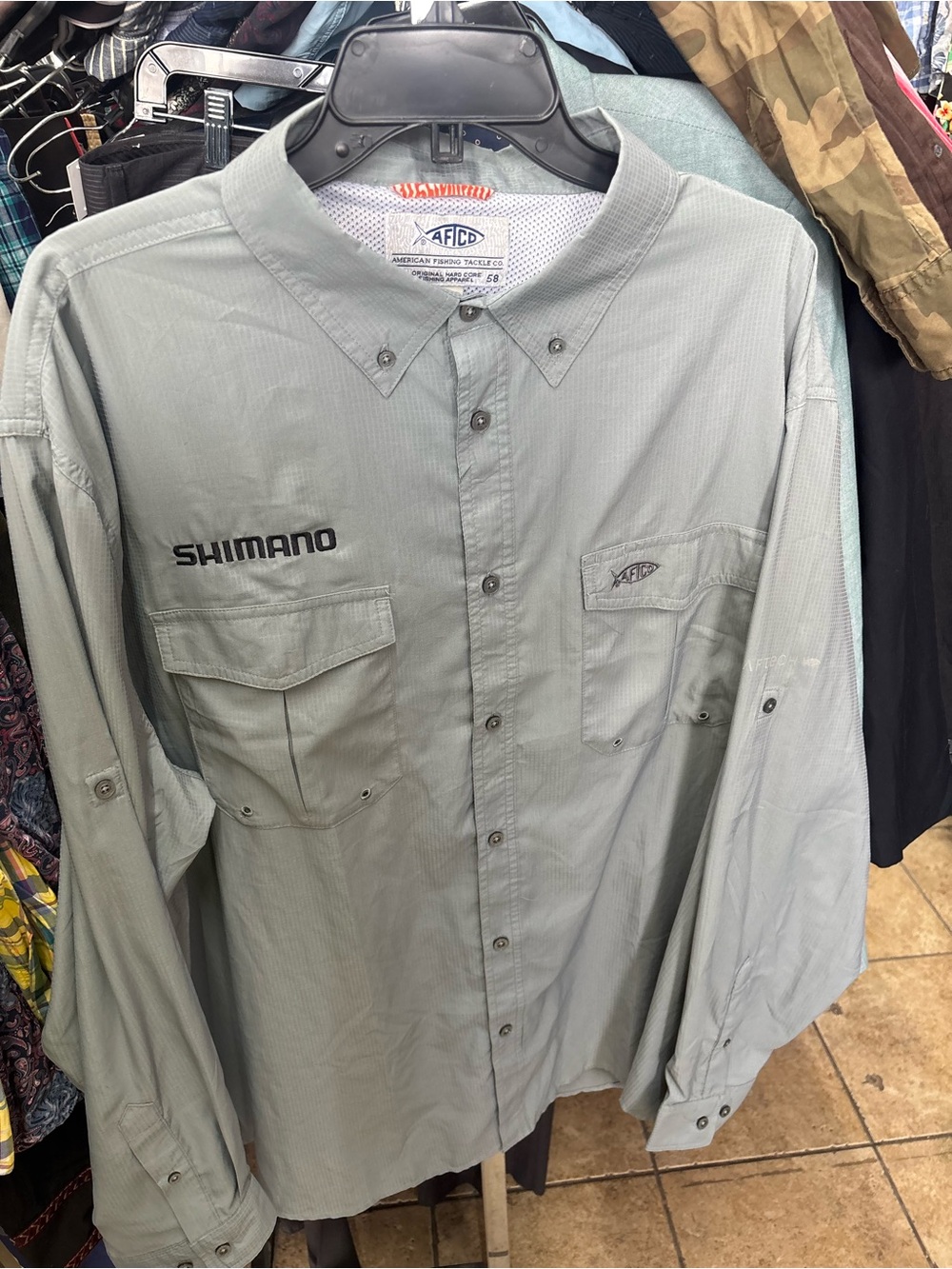 Shimano Light Sage Fishing Shirt with Navy Logo Accents
